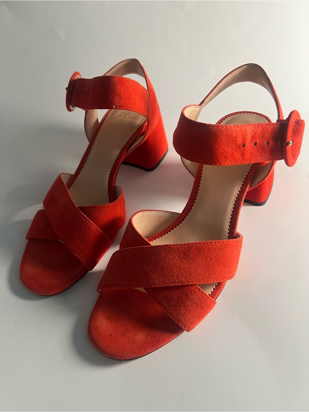J Crew Red Suede Block Heel Sandals with Ankle Strap Size 9.5